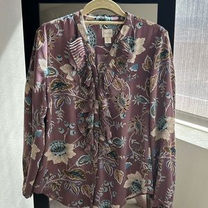 Chico’s dusty rose floral print long sleeve blouse